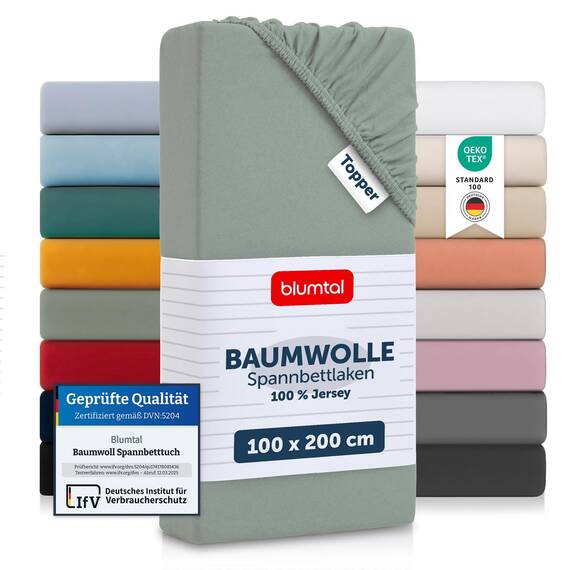 Blumtal® Basics Spannbettlaken für Topper 100x200 cm Jersey im 2er Set - Bettlaken 100x200 cm aus 100% Baumwolle - OEKO-TEX zertifiziertes Spannbetttuch 100x200 - Topper Bettlaken - Summergreen - Grün