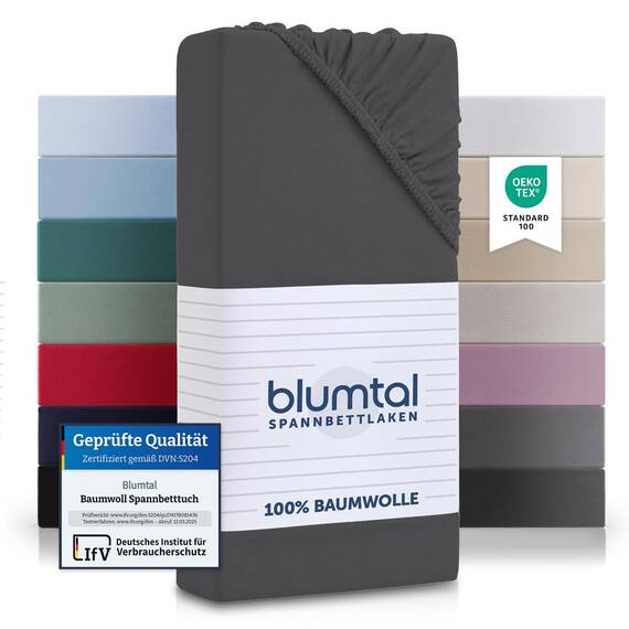 Blumtal® Basics Spannbettlaken 120x200cm Jersey - Bettlaken aus 100% Baumwolle - Oeko-TEX zertifiziertes Spannbetttuch - Leintuch 120x200cm - Anthrazit