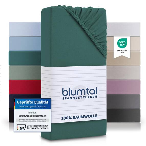 Blumtal® Baumwolle Spannbettlaken 140x200cm Basics Jersey im 2er Set - Oeko-TEX zertifiziertes Spannbetttuch 140x200cm - Matratzenbezug 140x200 - Leintuch 140x200 - Silver Pine