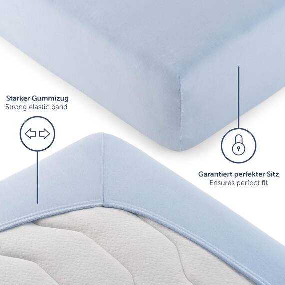 Blumtal® Baumwolle Spannbettlaken 150x200cm Basics Jersey im 2er Set - Bettbezug 150x200cm - Oeko-TEX zertifiziertes Spannbetttuch 150x200cm - Matratzenbezug 150x200cm - Leintuch - Hellblau