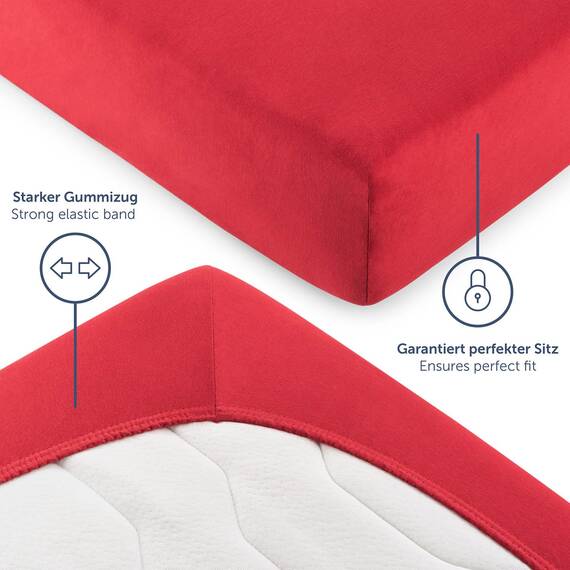 Blumtal® Baumwolle Spannbettlaken 150x200cm Basics Jersey - Bettbezug 150x200cm - Oeko-TEX zertifiziertes Spannbetttuch 150x200cm - Matratzenbezug 150x200cm - Leintuch - Bettbezug - Rot