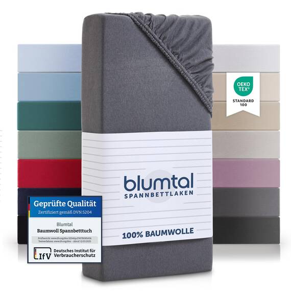 Blumtal Baumwollspannbettlaken 140x200 cm - 100% Baumwolle, Jersey, bis 25 cm Matratzenhöhe, Grau