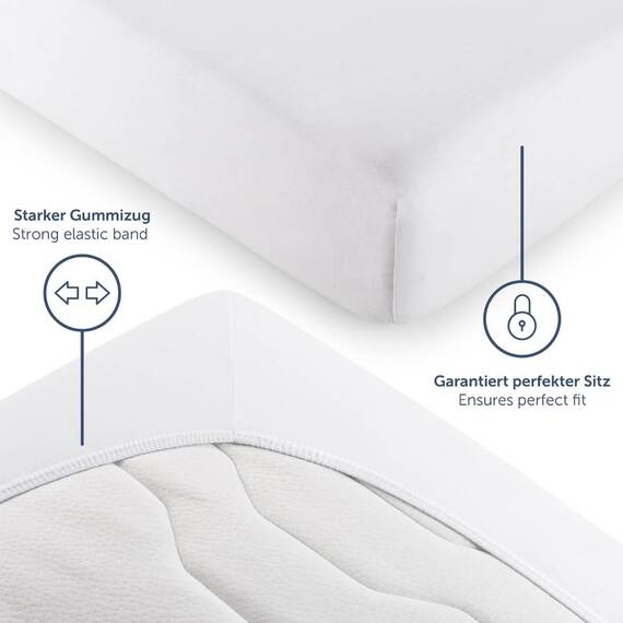 Blumtal® Basics Spannbettlaken Topper 180x200cmJersey im 2er Set - Bettlaken 180x200cm aus 100% Baumwolle - Oeko-TEX zertifiziertes Bettlaken Topper 180x200 - Topper Spannbettlaken 180x200 - Weiß
