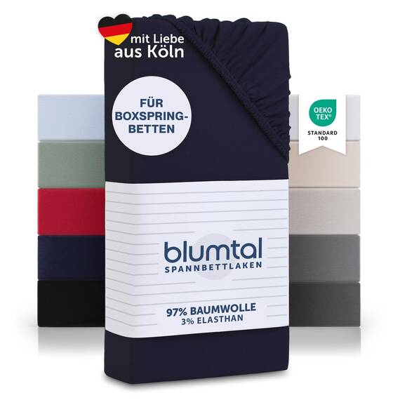 Blumtal Luxus Spannbettlaken 180x200cm Boxspringbett 2er Set bis 40cm Höhe - Oeko-Tex Zertifizierte Baumwoll Bettlaken 180x200 Boxspringbett - Spannbettlaken 180x200cm Baumwolle - Dark Ocean Blue