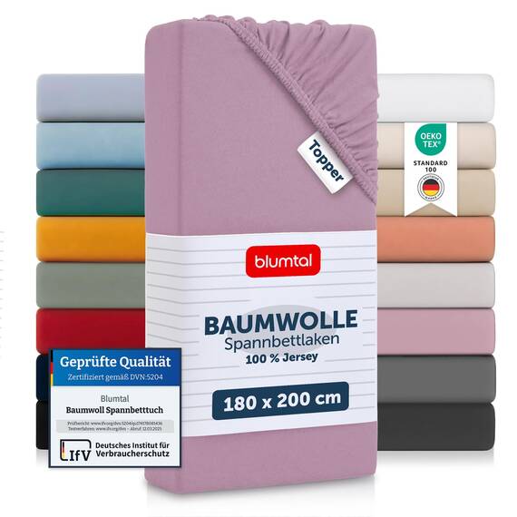 Blumtal® Baumwolle Spannbettlaken für Topper 180x200cm Basics Jersey im 2er Set - Bettlaken 180x200cm - Oeko-TEX zertifiziertes Spannbetttuch 180x200 - Topper Spannbettlaken 180x200 - Dusty Orchid