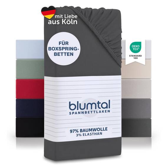 Blumtal Luxus Spannbettlaken 180x200cm Boxspringbett bis 40cm Höhe - Oeko-Tex Zertifizierte Baumwoll Bettlaken 180x200 Boxspringbett - Spannbettlaken 180x200cm Baumwolle - Anthrazite