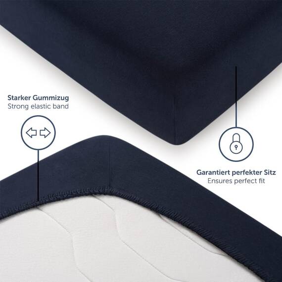 Blumtal® Basics Spannbettlaken 200x220cm Jersey im 2er Set - Bettbezug 200x220 cm aus 100% Baumwolle - Oeko-TEX zertifiziertes Spannbetttuch 200x220cm - Bettwäsche 200x220 - Dark Ocean Blue - Blau