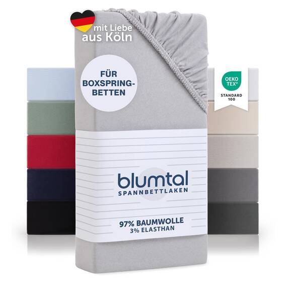 Blumtal Luxus Spannbettlaken 200x200 Boxspringbett bis 40cm Höhe - Oeko-Tex Zertifizierte Baumwoll Bettlaken 200x200 - Moonlight Grey
