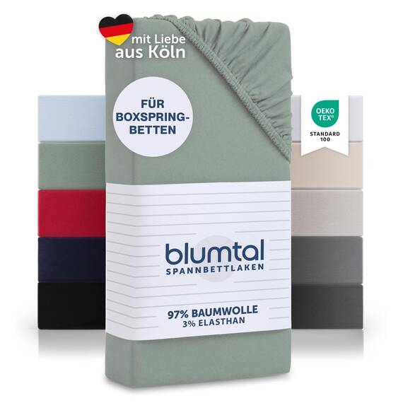 Blumtal Luxus Spannbettlaken 200x200 Boxspringbett bis 40cm Höhe - Oeko-Tex Zertifizierte Baumwoll Bettlaken - Spannbettlaken 200x200 Baumwolle - Summer Green