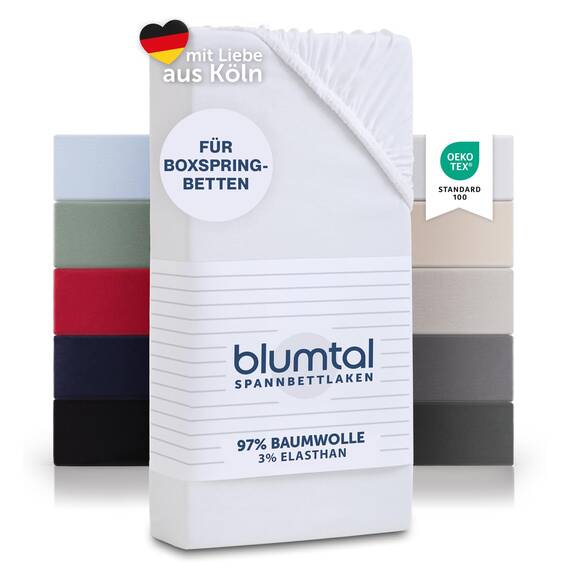 Blumtal Luxus Spannbettlaken 200x200 Boxspringbett 2er Set bis 40cm Höhe - Oeko-Tex Zertifizierte Baumwoll Bettlaken - Spannbettlaken 200x200 Baumwolle - Weiss