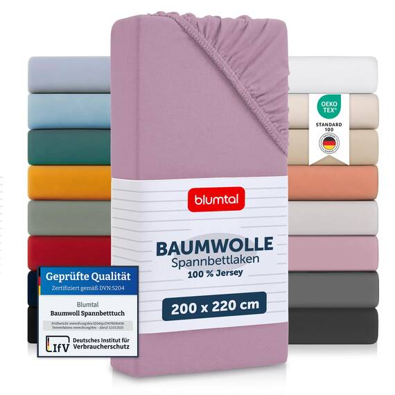 Blumtal® Baumwolle Spannbettlaken 200x220cm Basics Jersey im 2er Set - Bettbezug 200x220 cm - Oeko-TEX zertifiziertes Spannbetttuch 200x220cm - Matratzenbezug 200x220- Leintuch 200x220- Dusty Orchid