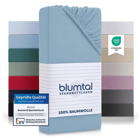 Blumtal® Baumwolle Spannbettlaken 200x200cm Basics Jersey - Bettbezug 200x200 cm - Oeko-TEX zertifiziertes Spannbetttuch - Bettbezug - Leintuch - Dusk Blue