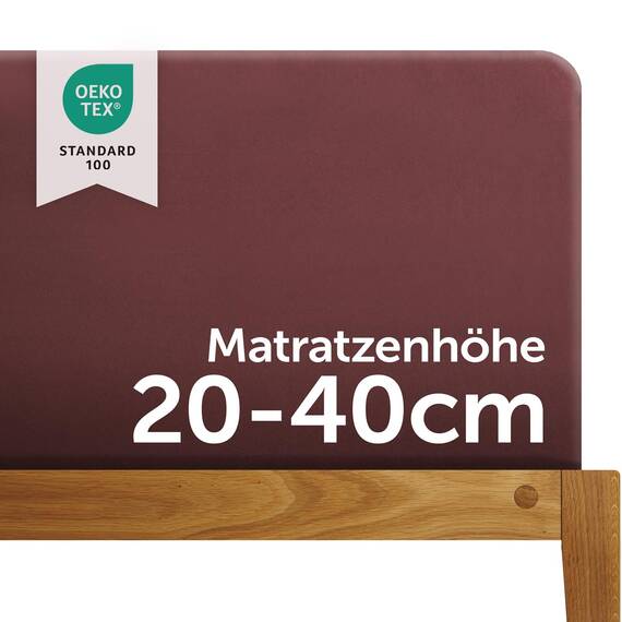 Blumtal Luxus Boxspringbett Spannbettlaken 180x200cm - 200x220, bis 40cm Höhe - Oeko-Tex Zertifizierte Baumwoll Bettlaken - 180x200 I 180x220 I 200x200 für Boxspring- & Wasserbett, Aubergine