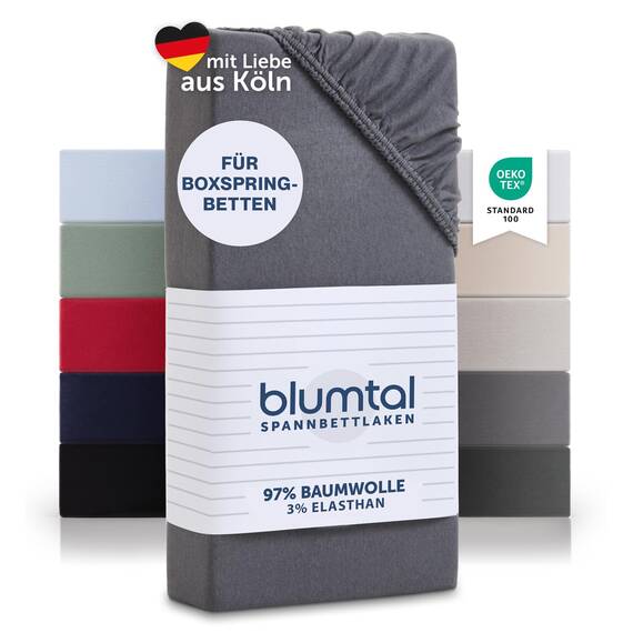 Blumtal Luxus Spannbettlaken 200x200 Boxspringbett bis 40cm Höhe - Oeko-Tex Zertifizierte Baumwoll Bettlaken 200x200 - Grau