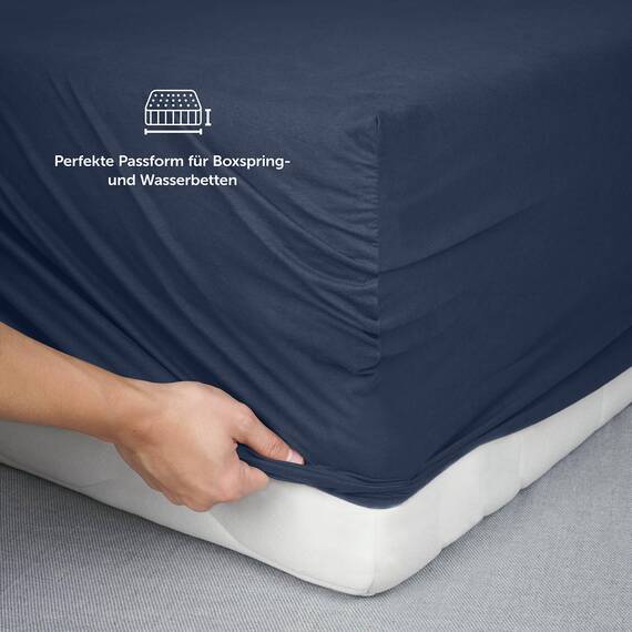 Blumtal Luxus Spannbettlaken 200x200 Boxspringbett bis 40cm Höhe - Oeko-Tex Zertifizierte Baumwoll Bettlaken 200x200 - Dark Ocean Blue