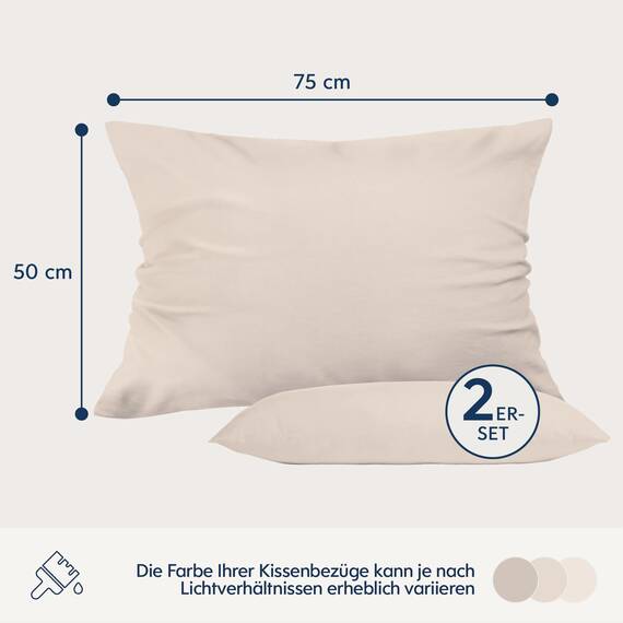 Dreamzie Kissenbezug 50x75 Beige 2er Set Mikrofaser Oeko-TEX Zertifiziert Kopfkissenbezug 50x75 Weich