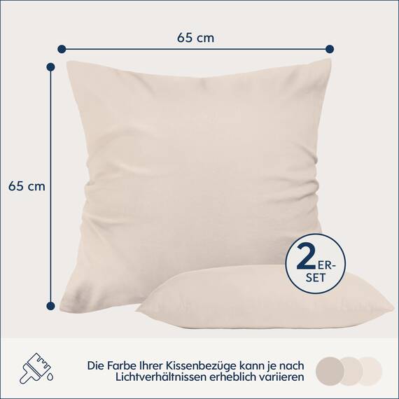 Kissenbezug 65x65 Beige 2er Set Mikrofaser Oeko-TEX Zertifiziert Dreamzie - Kopfkissenbezug 65x65 Weich