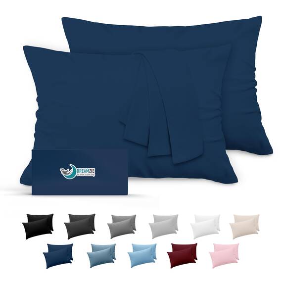 Dreamzie Kissenbezug 40x80 Dunkelblau 2er Set Mikrofaser Oeko-TEX Zertifiziert Kissenbezüge 40x80 Weich