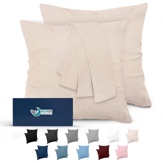 Kissenbezug 65x65 Beige 2er Set Mikrofaser Oeko-TEX Zertifiziert Dreamzie - Kopfkissenbezug 65x65 Weich