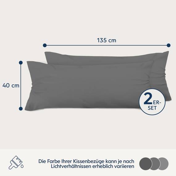 Kissenbezug 40x135 Anthrazit 2er Set Mikrofaser Oeko-TEX Zertifiziert Dreamzie - Kopfkissenbezug 40x135 Weich