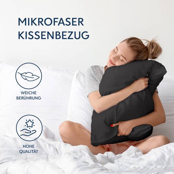 Kissenbezug 50x80 Dunkelgrau 2er Set Mikrofaser Oeko-TEX Zertifiziert Dreamzie - Kopfkissenbezug 50x80 Weich