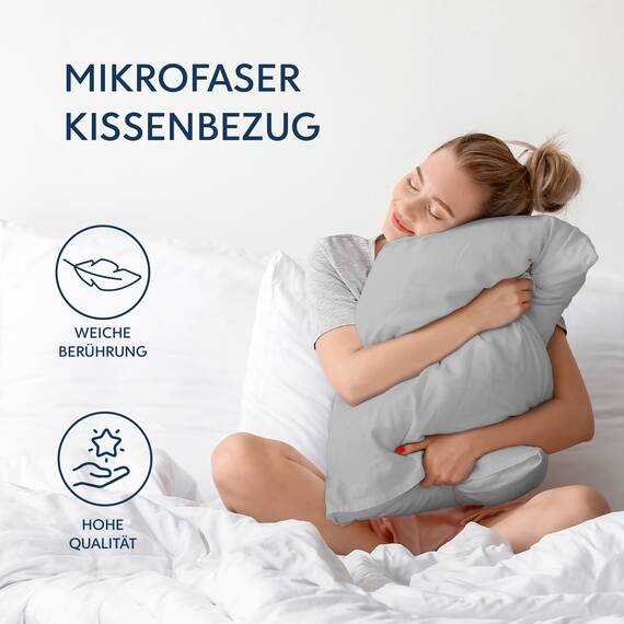 Kissenbezug 40x80 Grau 2er Set Mikrofaser Oeko-TEX Zertifiziert Dreamzie - Kopfkissenbezug 40x80 Weich