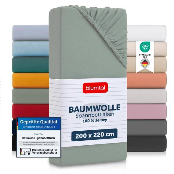 Blumtal® Basics Spannbettlaken 200x220cm Jersey - Bettbezug 200x220 cm aus 100% Baumwolle - Oeko-TEX zertifiziertes Spannbetttuch 200x220cm - 200x220 Spannbettlaken - Bettbezug - Summergreen - Grün