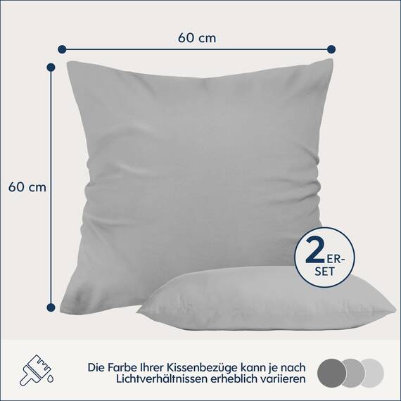 Dreamzie Kissenbezug 60x60 Grau 2er Set Mikrofaser Oeko-TEX Zertifiziert Kopfkissenbezug 60x60 Weich