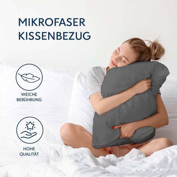 Kissenbezug 40x150 Anthrazit 2er Set Mikrofaser Oeko-TEX Zertifiziert Dreamzie - Kopfkissenbezug 40x150 Weich