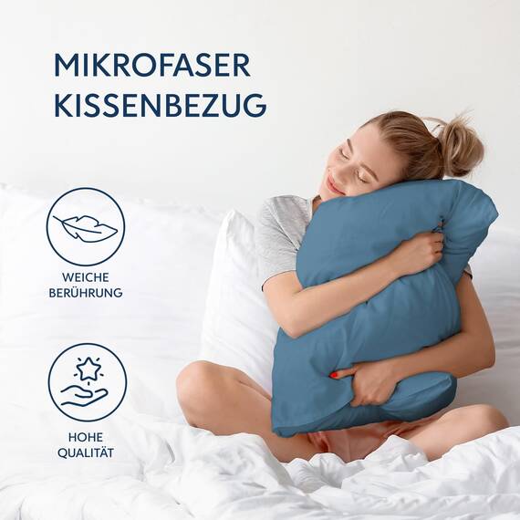Dreamzie Kissenbezug 40x60 Blau 2er Set Mikrofaser Oeko-TEX Zertifiziert Kopfkissenbezug 40x60 Weich