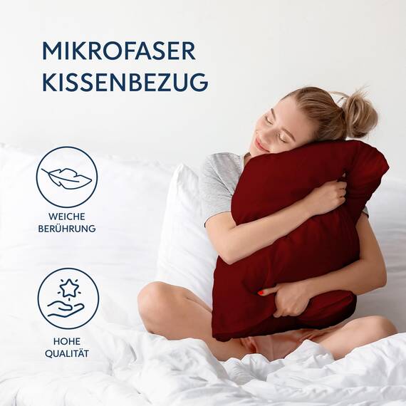 Kissenbezug 50x80 Burgunderrot 2er Set Mikrofaser Oeko-TEX Zertifiziert Dreamzie - Kopfkissenbezug 50x80 Weich