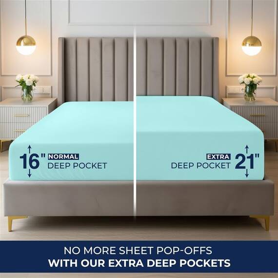 Utopia Bedding Queensize-Spannbetttuch mit extra tiefen Taschen, passend für Matratzen bis zu 53 cm, schrumpf- und farbbeständig, pflegeleicht, nur 1 Spannbetttuch mit tiefen Taschen, Spa-Blau
