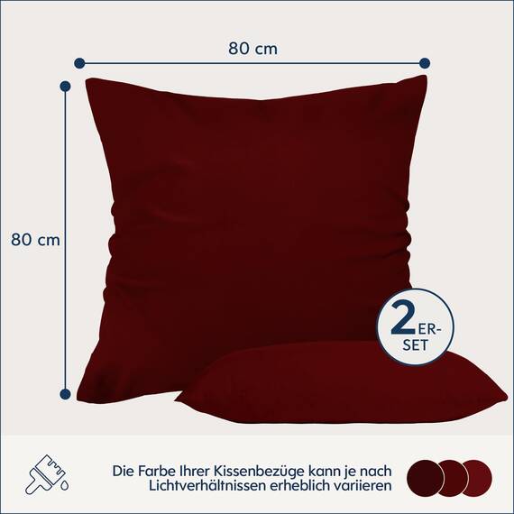 Kissenbezug 80x80 Burgunderrot 2er Set Mikrofaser Oeko-TEX Zertifiziert Dreamzie - Kopfkissenbezug 80x80 Weich