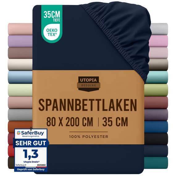 Utopia Bedding - Spannbettlaken 80x200cm - Marineblau - Gebürstete Mikrofaser Spannbetttuch - 35 cm Tiefe Tasche