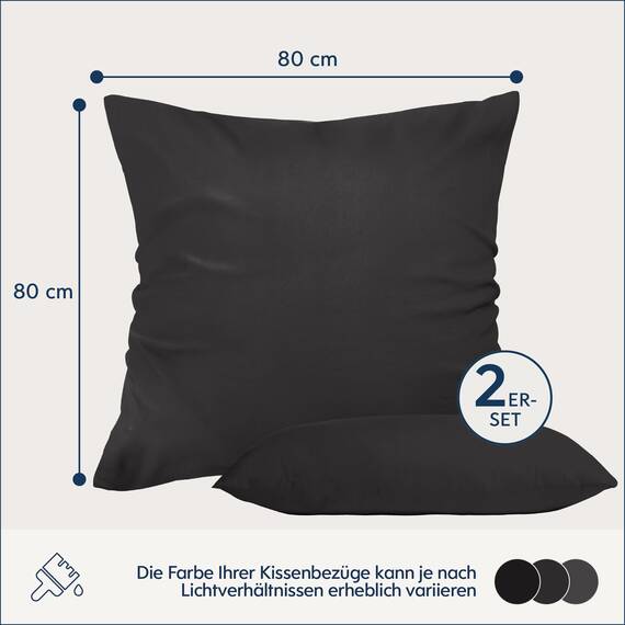Kissenbezug 80x80 Dunkelgrau 2er Set Mikrofaser Oeko-TEX Zertifiziert Dreamzie - Kopfkissenbezug 80x80 Weich