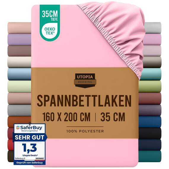 Utopia Bedding - Spannbettlaken 160x200cm - Rosa - Gebürstete Polyester-Mikrofaser Spannbetttuch - 35 cm Tiefe Tasche