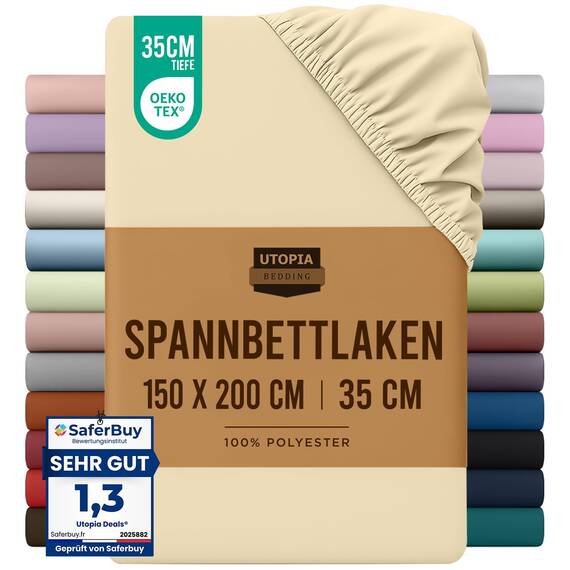 Utopia Bedding - Spannbettlaken 150x200cm - Beige - Gebürstete Polyester-Mikrofaser Spannbetttuch - 35 cm Tiefe Tasche