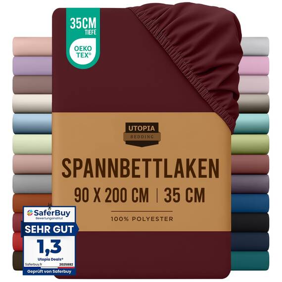 Utopia Bedding - Spannbettlaken 90x200cm - Burgunderrot - Gebürstete Polyester-Mikrofaser Spannbetttuch - 35 cm Tiefe Tasche