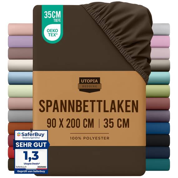 Utopia Bedding - Spannbettlaken 90x200cm - Braun - Gebürstete Mikrofaser Spannbetttuch - 35 cm Tiefe Tasche