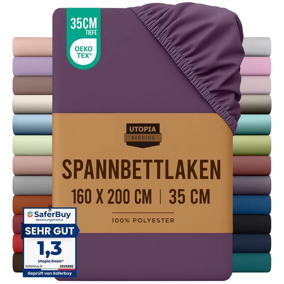 Utopia Bedding - Spannbettlaken 160x200cm - Lila - Gebürstete Polyester-Mikrofaser Spannbetttuch - 35 cm Tiefe Tasche