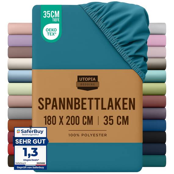 Utopia Bedding - Spannbettlaken 180x200cm - Denim Blau - Gebürstete Polyester-Mikrofaser Spannbetttuch - 35 cm Tiefe Tasche
