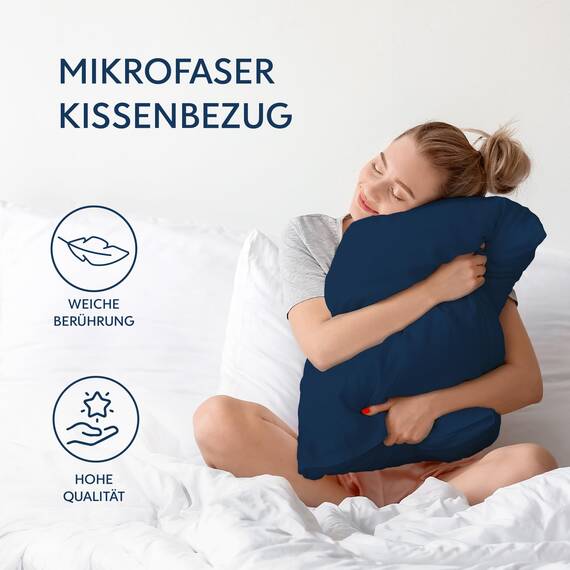 Kissenbezug 65x65 Dunkelblau 2er Set Mikrofaser Oeko-TEX Zertifiziert Dreamzie - Kopfkissenbezug 65x65 Weich