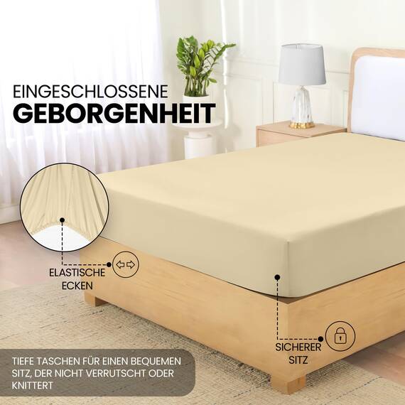 Utopia Bedding - Spannbettlaken 180x200cm - Beige - Gebürstete Polyester-Mikrofaser Spannbetttuch - 35 cm Tiefe Tasche