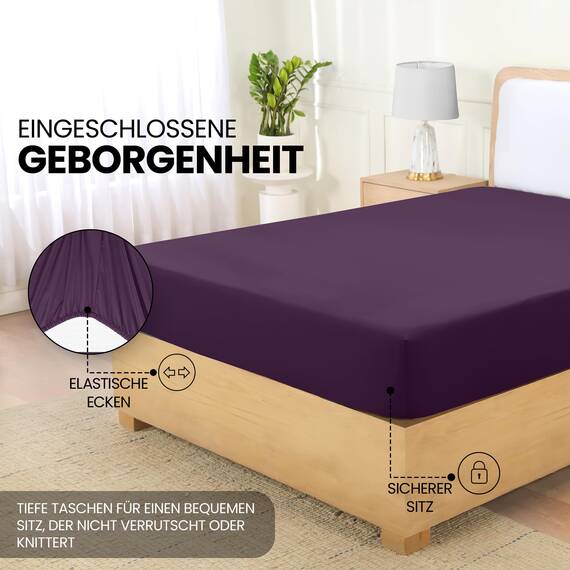 Utopia Bedding - Spannbettlaken 160x200cm - Lila - Gebürstete Polyester-Mikrofaser Spannbetttuch - 35 cm Tiefe Tasche