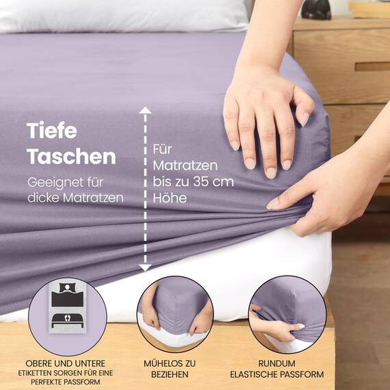Utopia Bedding - Spannbettlaken 140x200cm - Lavendel - Oeko-Tex Zertifiziertes Gebürstete Polyester-Mikrofaser Spannbetttuch - 35 cm Tiefe Tasche