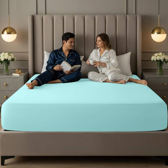 Utopia Bedding Queensize-Spannbetttuch mit extra tiefen Taschen, passend für Matratzen bis zu 53 cm, schrumpf- und farbbeständig, pflegeleicht, nur 1 Spannbetttuch mit tiefen Taschen, Spa-Blau