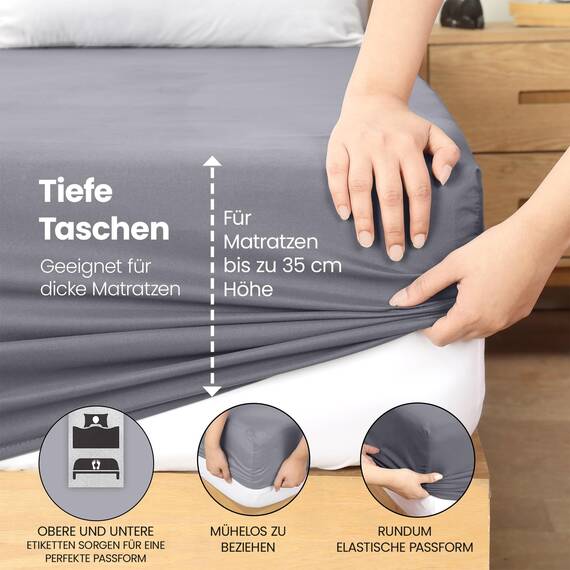 Utopia Bedding - Spannbettlaken 200x200cm - Grau - Gebürstete Polyester-Mikrofaser Spannbetttuch - 35 cm Tiefe Tasche