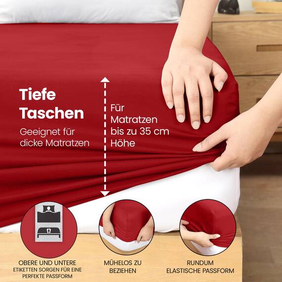 Utopia Bedding - Spannbettlaken 160x200cm - Rot - Gebürstete Polyester-Mikrofaser Spannbetttuch - 35 cm Tiefe Tasche
