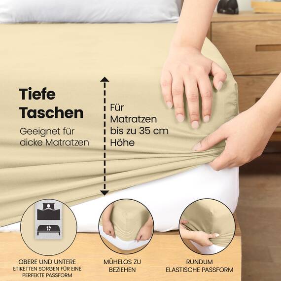 Utopia Bedding - Spannbettlaken 140x200cm - Beige - Oeko-Tex Zertifiziertes Gebürstete Polyester-Mikrofaser Spannbetttuch - 35 cm Tiefe Tasche