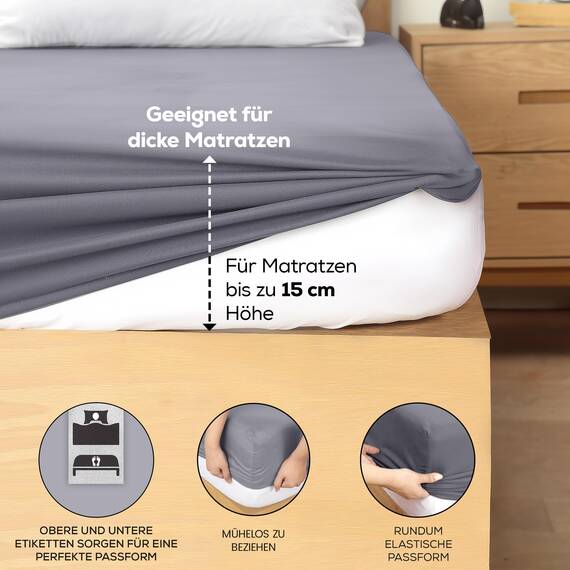 Utopia Bedding - Topper Spannbettlaken 140x200cm - Grau - Gebürstete Polyester-Mikrofaser Spannbetttuch - 15 cm Tiefe Tasche